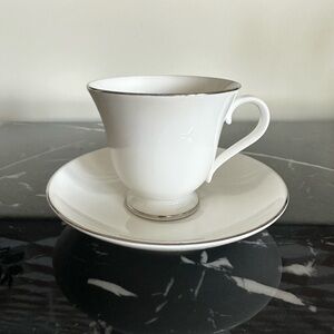 Wedgwood Signet Platinum Bone China Teacup & Saucer Pair Victoria Shape